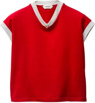 Versace Red V Neck Contrast Trim T-Shirt