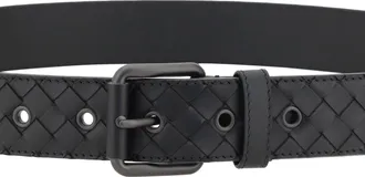 Bottega Veneta Mens Belt Intrecciato Black Calf Leather