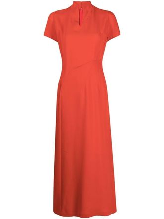 Shiatzy Chen Reminiscence split-neck midi dress - women - Mulberry Silk - 42 - Red