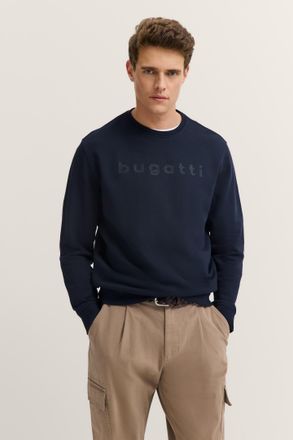 Bugatti Sweatshirt BUGATTI 3D-Logo-Print, Herren, Gr. 4XL, 390, marine, Sweatware, 87% Baumwolle, 13% Polyester, unifarben, normal, Rundhals, Rippb&uuml;ndchen, Sw