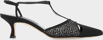 Manolo Blahnik 50mm Turgimodla Laser-Cut Suede T-Strap Pumps