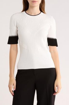 Diane Von F&uuml;rstenberg Medora Cable & Rib Knit Crewneck Sweater in Black/Ivory at Nordstrom Rack, Size Xx-Small