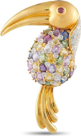 Luxury Bazaar 18K Yellow Gold 0.47ct Diamond and Sapphire Toucan Brooch MF30-100826