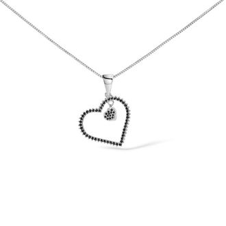 House of Brilliance 925 Sterling Silver 1/3ct TDW Blue Treated Diamond Heart Pendant Necklace
