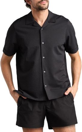 Rhone Commuter Seersucker Camp Shirt in Black at Nordstrom, Size Xx-Large