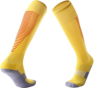 Generic Soft Elastic Knee Length Football Socks Men Thick Stockings Adult Non Slip Socks Team Sports Distressed Nylons (Yellow, One Size)