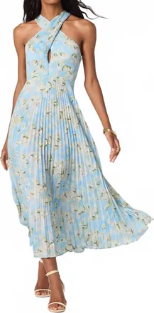 Astr Samantha Pleated Dress In Blue Floral