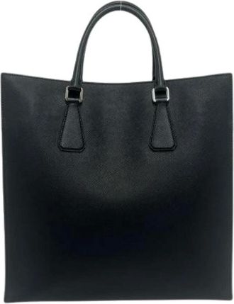 Prada Pre-owned Tote Bags, female, Black, Size: ONE SIZE Pre-owned Saffiano Leather Handbag
