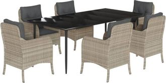 vidaXL Set Comedor Jard&iacute;n 7 Pzas Y Cojines Rat&aacute;n Sint&eacute;tico Gris Claro Vidaxl