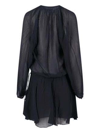 Isabel Marant Semi-Sheer Viscose with Pleated Skirt Dress - Black