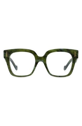 Loewe Anagram 51mm Square Optical Glasses in Shiny Dark Green at Nordstrom