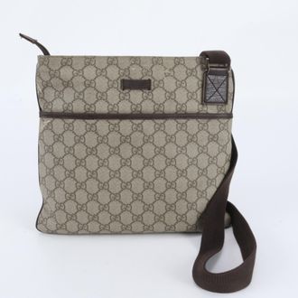 Gucci Beige Leather Coated Canvas Messenger Bag Shoulder Bag (Pre-Owned)