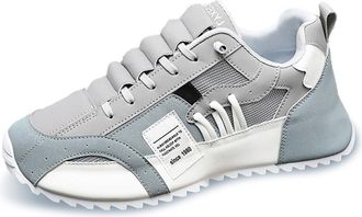 Generic Qynthra Mens Fashion Chunky Sneakers, PU Leather & Mesh Panels, Lightweight PVC Sole, Stylish Sports Shoes for Walking & Training,Grey,6.5 UK