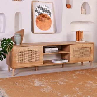 Dmora Mueble Tv Grassano, Un Estante, Apertura Abatible, 2 Puertas, 180x41x55h Cm, Roble Marr&oacute;n