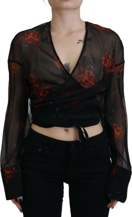 Dsquared2 Dsquared&sup2; Floral Print Cropped Wrap Long Sleeves Womens Top (Pre-Owned)