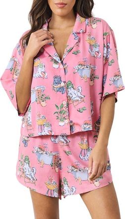 Printfresh Sweet Dreams Satin Pajamas in Pink Polish at Nordstrom, Size X-Small