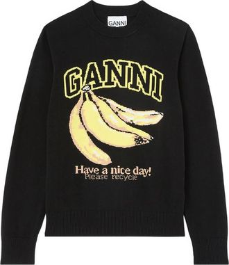 Ganni Banana-motif Intarsia-knit Sweater