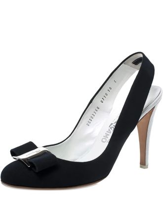 Ferragamo Canvas slingback schoenen met strik - Zwart