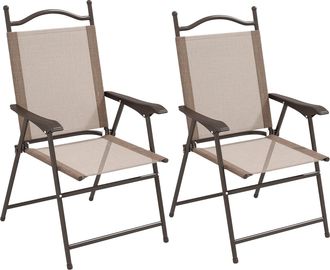 OUTSUNNY Folding Chairs Set - Breathable Mesh Fabric Seat - Mixed Brown | TJ Hughes