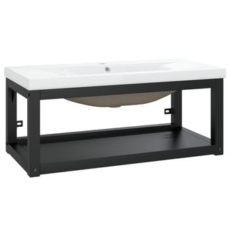 Berkfield Home Bathroom Washbasin Frame with Built-in Basin Black Iron