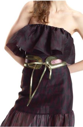 Cynthia Rowley Organza Mesh Flounce Tube Top in Black/burgundy at Nordstrom, Size X-Small