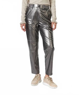 Esqualo Metallic Straight Leg Trousers In Silver