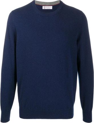 Brunello Cucinelli Blauwe Kasjmier Trui Gebreide kleding - Heren - Cashmere truien - Blauw - 2XL - Kasjmier - Truien & Vesten