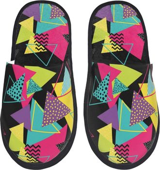 Generic Portable House Slipper Colorful Geometric House Shoes Fluffy Home Slippers for Bedroom Travel Hotels M