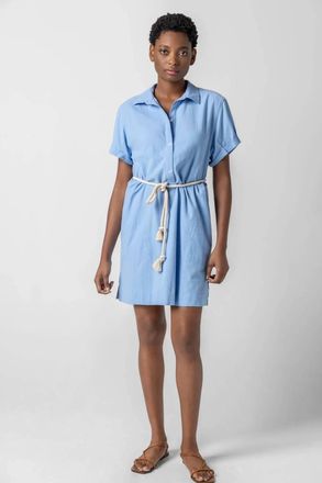 Lilla P Half Placket Shirt Dress In Blue
