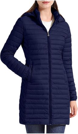 Generic Ladies Lightweight Puffer Jacket Women Quilted Jackets Plus Size Longline Padded down Coats Adjustable Packable Coat with Hood Warm Outwear Casual Fal