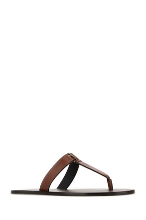 Saint Laurent Womens Brown Leather Thong Slippers Bruciato Flat Shoes