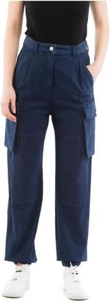 Moschino Katoenen cargobroek met meerdere zakken - Dames - Straight fit broeken - Blauw - M - Katoen - Broeken