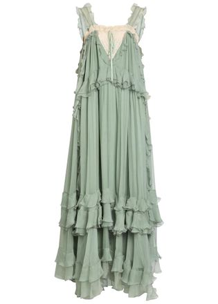 Chlo&eacute; Ruffled Silk-georgette Maxi Dress - Green - 40 (UK12 / M)