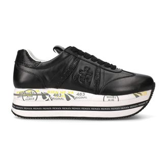 Premiata Sneakers, female, Black, Size: 10 US Black Fabric Sneakers with 5cm Sole