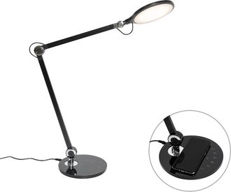 QAZQA Moderno L&aacute;mpara De Mesa De Dise&ntilde;o Negra Con Led, T&aacute;ctil Y Cargador Por Inducci&oacute;n - Don Pl&aacute;stico Alargada Incluye Led Max. 1 X 10 Watt - Qazqa