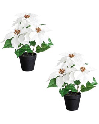Nearly Natural Set Of 2 15In Artificial Poinsettia Plant