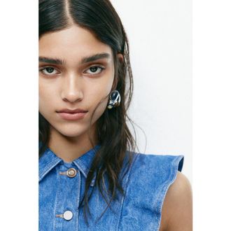 H&M Flounce-trimmed Denim Waistcoat in Denim Blue at Nordstrom, Size X-Small