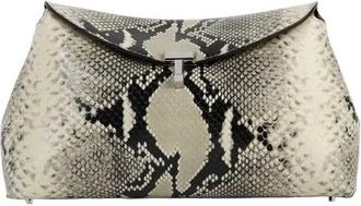 Toteme T-lock Python-Embossed Clutch - Dames - Clutches - Beige - ONE Size - Leer - Tassen