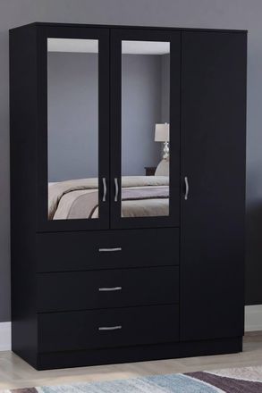 Home Discount Vida Designs Riano 3 Door 3 Drawer Mirrored Wardrobe Bedroom Furniture in Black