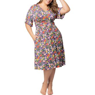 Kiyonna Gia Floral Midi Dress in Vibrant Garden Print at Nordstrom, Size 2X