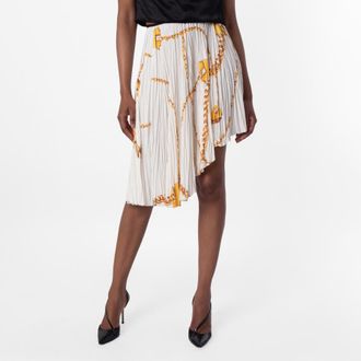 Burberry White Chain-print Asymmetric Skirt, Brand Size 2 ( US Size 0 )