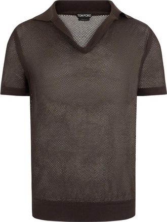 Tom Ford Mesh Katoen en Zijde T-shirt - Heren - Polos - Bruin - M - Katoen - Tops