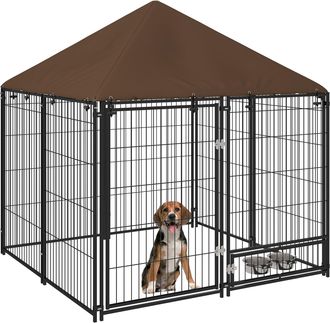 OEM Perrera Con Toldo Y Soporte Giratorio Para Comida 2 Cuencos Incluidos 141x141x151 Cm Negro