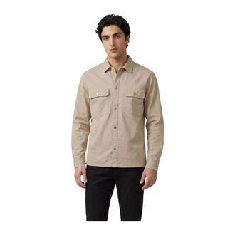 Calvin Klein Jeans Klassiek overhemd met ronde hals- knoopsluiting en voorzakken - Heren - Casual Overhemden - Beige - L - Katoen - Overhemden