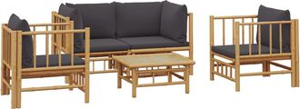vidaXL Set De Muebles De Jard&iacute;n 5 Piezas Bamb&uacute; Con Cojines Gris Oscuro Vidaxl