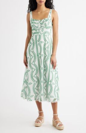 Moon River Embroidered Detail Midi Dress in Green Multi at Nordstrom, Size Medium