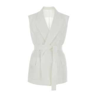 Brunello Cucinelli Brunello Cucinelli, Vests, female, White, Size: S Belted Cotton-Blend Vest