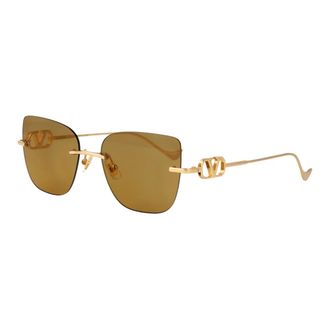Valentino Geometrische Metalen Zonnebril - unisex - Accessoires - Geel - Maat: 54 MM Nylon