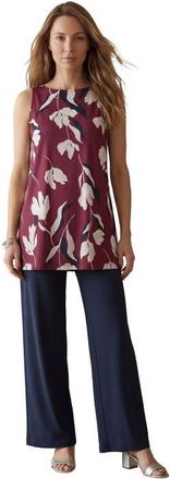 Jessica London Stretch Knit Tunic Tank in Claret Painted Petals at Nordstrom, Size 36