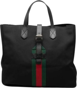 Gucci Pre-owned Sherry Line Canvas Leather Tote Bag - Dames - Vintage Shopper - Zwart - ONE Size - Leer - Vintage